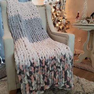 Cozy Chunky Knit Blanket Throw 3-Tone